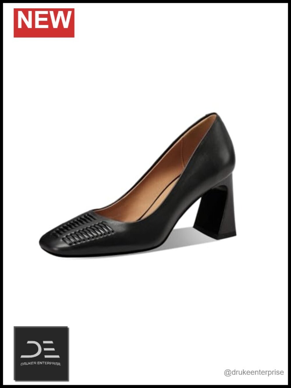 Handmade Leather Block Heel Pumps Square Toe Slip On Women's Shoes 2.76" Heel